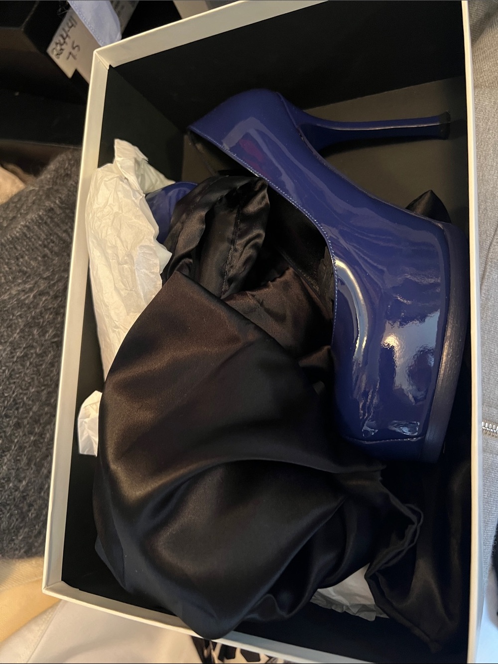 YSL Tribute Patent Leather Platform Pump in Deep Blue 37.5